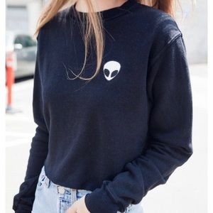 Brandy Melville Black Cropped Alien Crewneck
